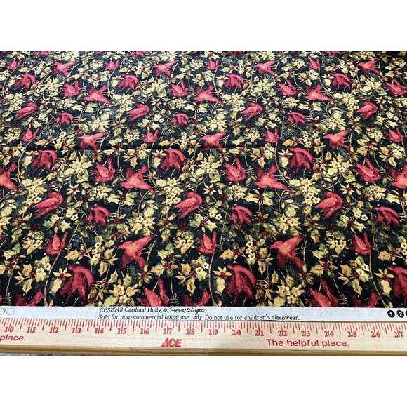 Fabric - Susan Winget "CARDINAL HOLLY" Birds, 100% Cotton - 1.50 Yards - NEW - Picture 4 of 14